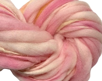 Super Bulky Handspun Yarn Sherbert 52 yards thick thin pink white orange purple hand dyed merino weaving knitting crochet weaving