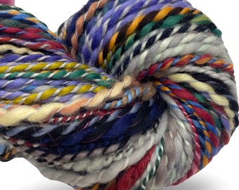 Handspun yarn Waste Not Want Not A 150 yards rainbow yarn wool bamboo silk mohair alpaca hemp angora knitting crochet supplies sari silk