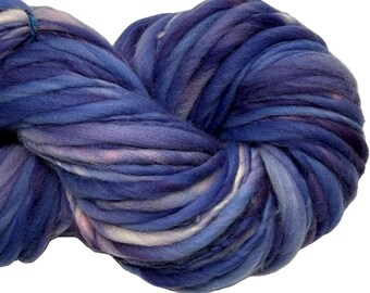 Super Bulky Handspun Yarn Periwinkle 56 yards blue violet purple pink thick thin hand dyed merino weaving knitting crochet weaving