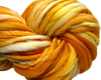 Super Bulky Handspun Yarn Daffodils 98 yards orange yellow thick thin hand dyed merino weaving knitting crochet weaving