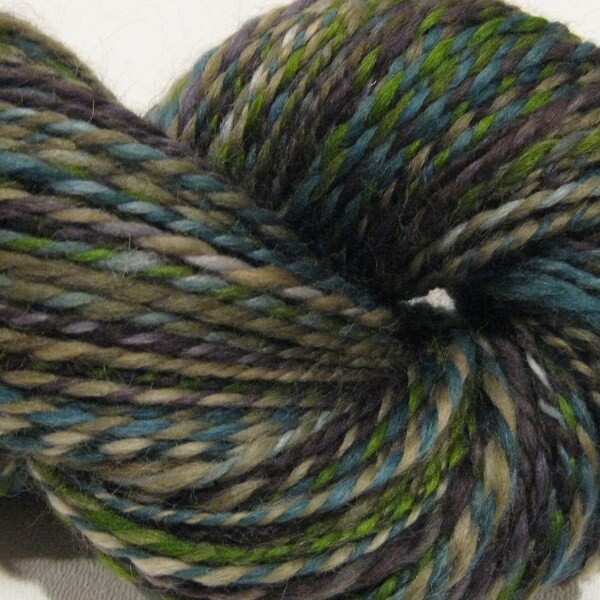 Teal Forest handspun yarn, 244 yards worsted weight, one of a kind hand dyed falkland wool top