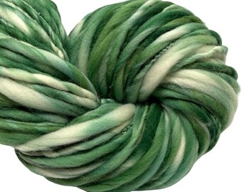Super Bulky Handspun Yarn Spruce 114 yards green thick thin hand dyed merino weaving knitting crochet weaving