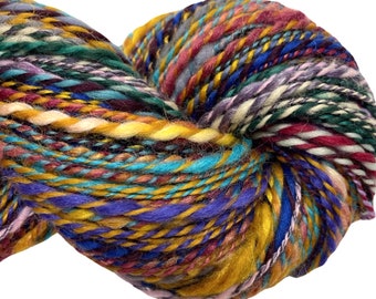 Handspun yarn Waste Not Want Not H 228 yards rainbow yarn wool bamboo silk mohair alpaca hemp angora knitting crochet supplies sari silk