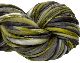 Super Bulky Handspun Yarn Goblin 146 yards thick thin black green hand dyed merino weaving knitting crochet weaving