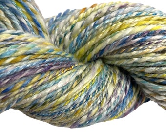 Handspun yarn Golightly 242 yards yellow blue white handdyed yarn Panda top superwash merino wool bamboo knitting supplies weaving crochet