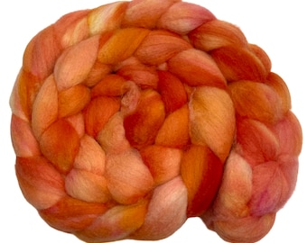 Hand Dyed BFL wool top Princess Peach 6.25 oz orange blue faced leicester BFL roving spinning fiber felting fiber l