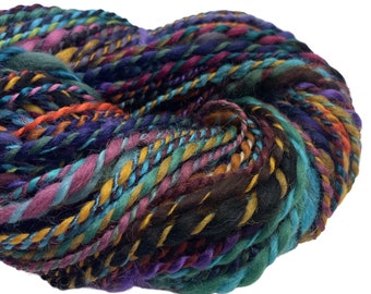 Handspun yarn Waste Not Want Not G 136 yards rainbow yarn wool bamboo silk mohair alpaca hemp angora knitting crochet supplies sari silk