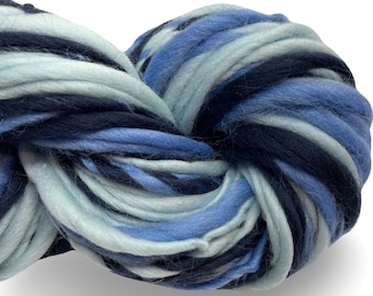 Super Bulky Handspun Yarn 72 Shades of Blue soft fluffy thick and thin commercially dyed merino wool weaving knitting crochet weaving