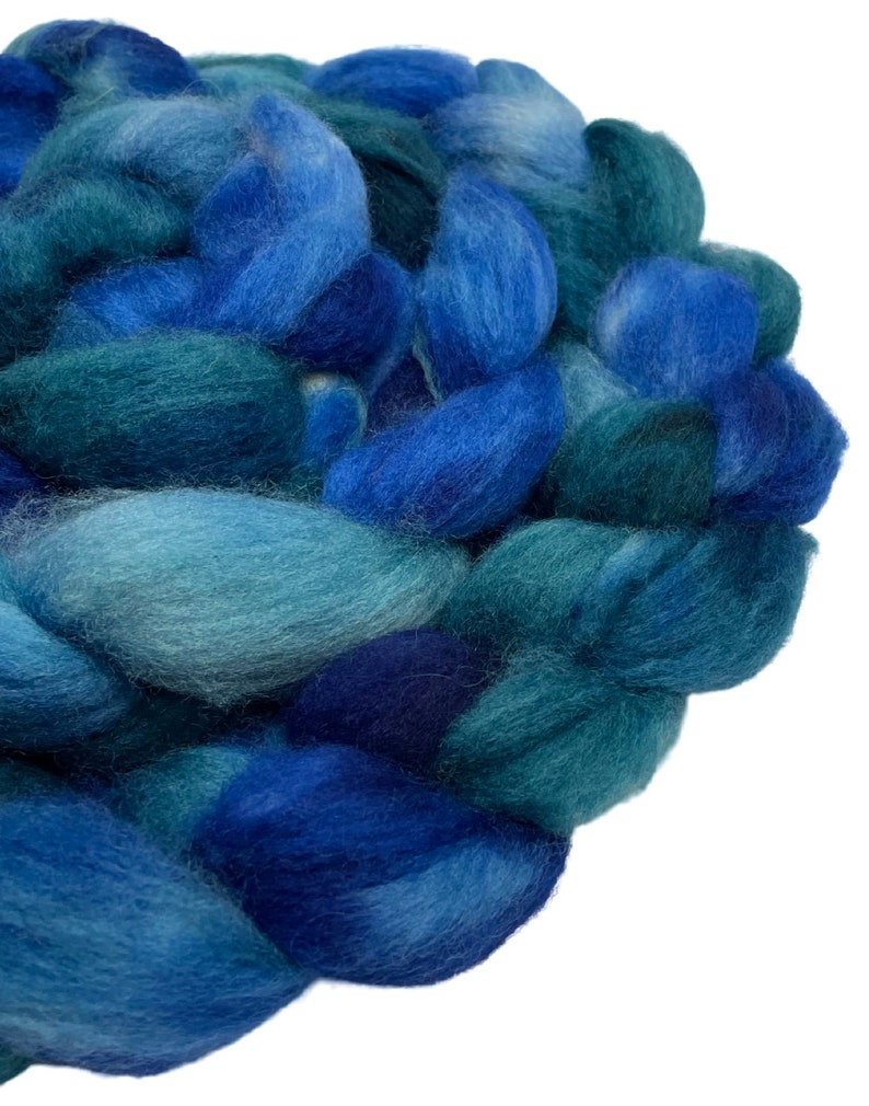 Hand Dyed BFL wool top Rockaway Beach 5.77 oz blue teal blue faced leicester BFL roving spinning fiber felting fiber l Bild 2