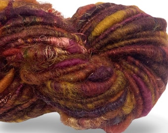 Super Bulky Handspun Yarn Catalyst 58 yards maroon burgundy burnt orange gold corespun art yarn merino wool weaving knitting crochet