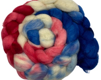 Dessus en laine BFL teint à la main, patriotique 5,9 oz, leicester BFL rouge, blanc et bleu, filature mèche, feutrage, fibre l