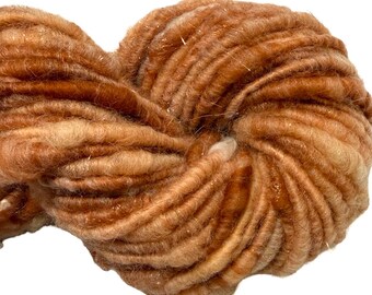 Super Bulky Handspun Yarn Jupiter 72 yards burnt orange peach white sparkly merino wool Angelina glitz corespun art yarn