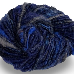 Super Bulky Handspun Yarn Blackened Blue 50 yards black gray grey corespun art yarn sparkle firestar merino wool weaving knitting crochet image 2