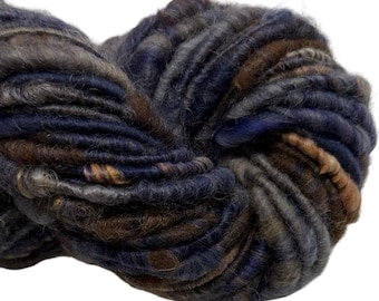 Super Bulky Handspun Yarn Indigo Forest 54 yards blue brown merino wool silk mohair art yarn knitting crochet weaving one of a kind