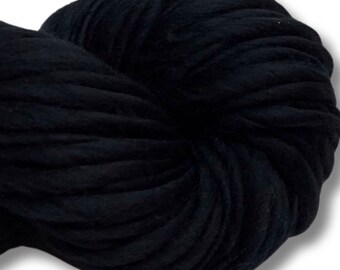 Super Bulky Handspun Yarn Solid Black 90 yards merino wool weaving chunky soft knitting crochet weaving supplies