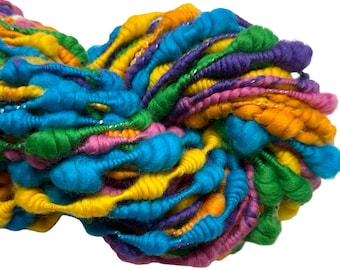 Super Bulky Super Coils and Beehives Handspun Art Yarn Rainbow Beehives 46 yards pink yellow orange green blue violet roygbv wool
