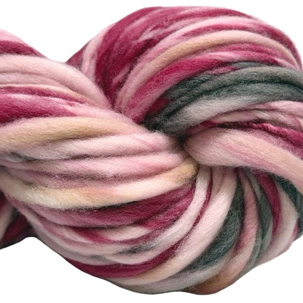 Super Bulky Handspun Yarn Henrietta Hippo 88 tan gray ecru grey pink thick thin hand dyed merino weaving knitting crochet weaving