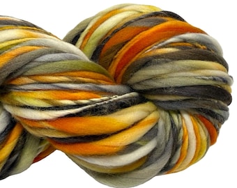 Super Bulky Handspun Yarn Fright Night 130 yards thick thin green black orange halloween hand dyed merino weaving knitting crochet weaving