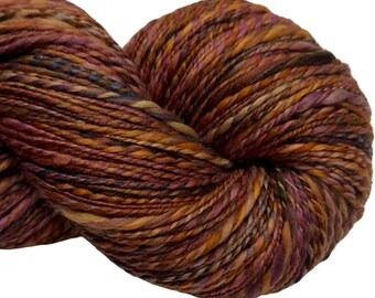 Handspun yarn Petrichor 310 yards brown burnt orange burgundy yarn 2 ply, dyed falkland wool top weaving,  knitting supplies, crochet