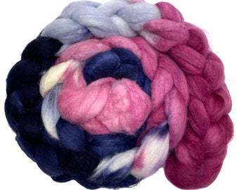 Dessus en laine BFL teint à la main Preppy Nautical 6,03 onces rose rose bleu marine blanc bleu face Leicester BFL mèche de filature de fibre à feutrer l