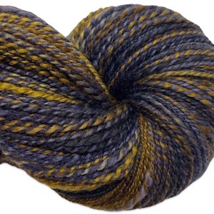 Handspun yarn Comforts of Home 382 yards navy blue brown chestnut yarn 2 ply, hand dyed yarn, BFL wool  weaving knitting supplies, crochet