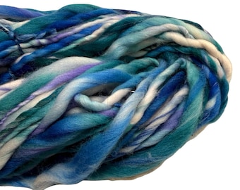 Super Bulky Handspun Yarn Alaska 76 yards blue teal purple violet thick thin hand dyed merino weaving knitting crochet weaving
