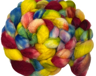 Haut en laine BFL teint à la main Deadhead 5,84 oz arc-en-ciel rouge bleu vert jaune ROYGBV bleu face Leicester BFL mèche de filature fibre à feutrer