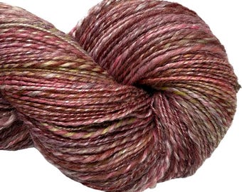 Handspun yarn Sakura 398 yards pink gold brown yarn 2 ply, merino wool bamboo viscose handdyed light worsted  knitting weaving  crochet