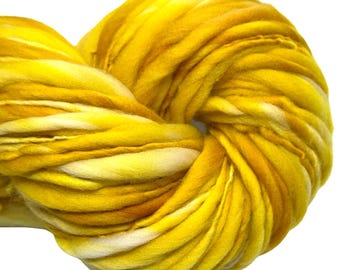 Super Bulky Handspun Yarn Sister Golden Hair 110 yards gold yellow ochre  thick thin hand dyed merino weaving knitting crochet weaving
