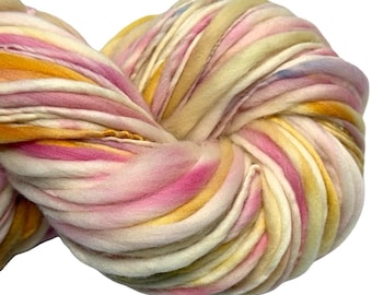 Super Bulky Handspun Yarn Creamsicle 130 yards thick thin pastel pink blue violet orange hand dyed merino weaving knitting crochet weaving