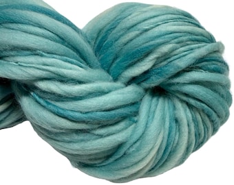 Super Bulky Handspun Yarn Almost Solid Soft Aqua 118 yards green blue teal thick thin hand dyed merino weaving knitting crochet