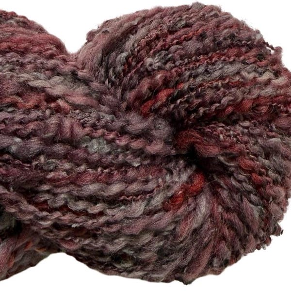 Handspun Yarn Elderberry 192 yards spiral plied yarn South American wool viscose maroon burgundy knitting supplies crochet supplies