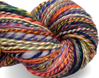 Handspun yarn Waste Not Want Not B 194 yards rainbow yarn wool bamboo silk mohair alpaca hemp angora knitting crochet supplies sari silk