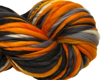 Super Bulky Handspun Yarn Boo! 83 yards thick thin black orange halloween hand dyed merino weaving knitting crochet weaving