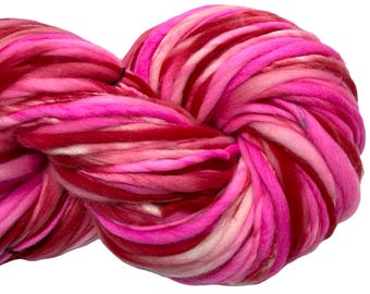 Super Bulky Handspun Yarn Valentine 156 yards red pink thick thin hand dyed merino weaving knitting crochet weaving
