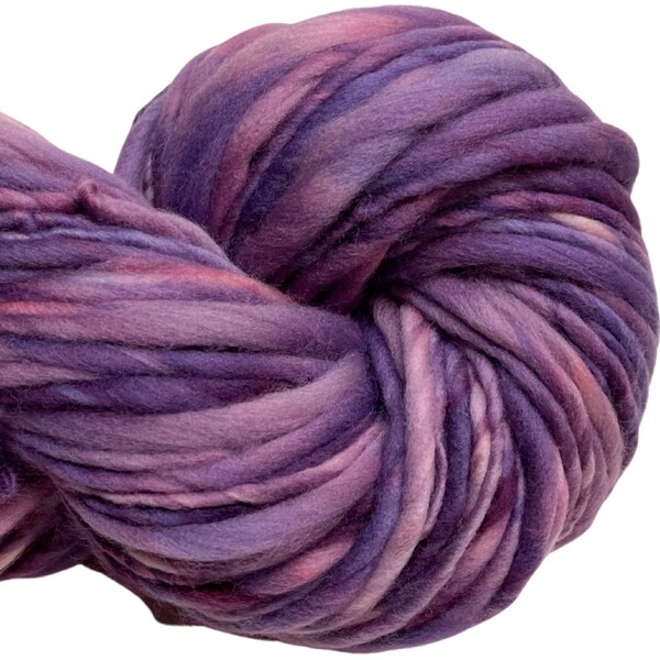 Super Bulky Handspun Yarn Almost Solid Purple 108 yards violet pink soft yarn hand dyed wool doll hair knitting supplies crochet supplies