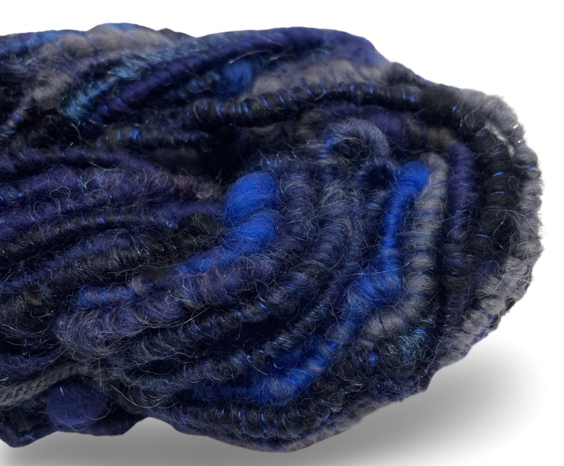 Super Bulky Handspun Yarn Blackened Blue 50 yards black gray grey corespun art yarn sparkle firestar merino wool weaving knitting crochet image 8