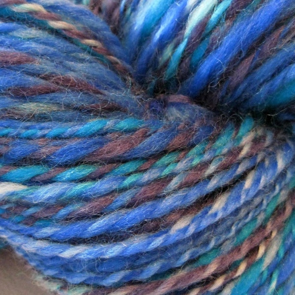 Hang Ten handspun yarn, 252 yards worsted wt, hand dyed BFL wool top