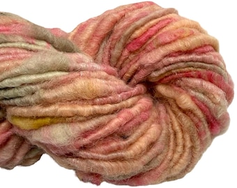 Super Bulky Handspun Yarn Peach cobbler 68 yards pink orange beige sparkly merino wool art yarn