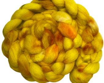 Hand Dyed BFL wool top King Midas 6.24 oz yellow orange gold blue faced leicester BFL roving spinning fiber felting fiber l