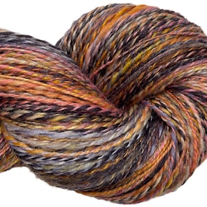 Handspun yarn Ravishing 480 yards navy blue purple orange pink yarn 2 ply hand dyed polwarth wool top silk weaving knitting supplies crochet
