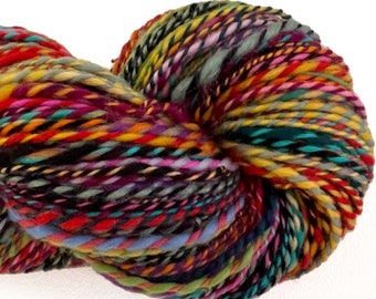 Handspun Yarn Waste Not Want Not A 294 yards rainbow yarn wool bamboo silk mohair alpaca hemp angora knitting supplies crochet supplies