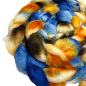 Hand Dyed BFL wool top Cowboy 6.13 oz blue brown white gold blue faced leicester BFL roving spinning fiber felting fiber image 3