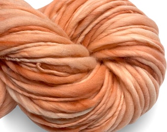 Super Bulky Handspun Yarn Just Peachy 130 yards orange peach pastel  yarn thick thin hand dyed merino wool weaving knitting crochet.