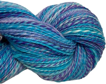 Handspun yarn Blue Amethyst 500 yards turquoise blue purple violet yarn 2 ply, dyed falkland wool top weaving,  knitting supplies, crochet