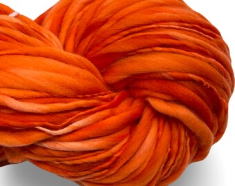 Super Bulky Handspun Yarn 110 yards So Orange soft fluffy yarn thick thin hand dyed merino wool weaving knitting crochet weaving