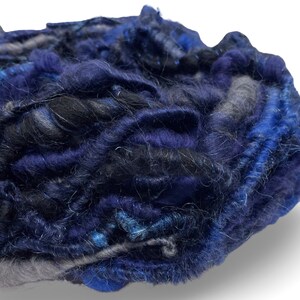 Super Bulky Handspun Yarn Blackened Blue 50 yards black gray grey corespun art yarn sparkle firestar merino wool weaving knitting crochet image 6