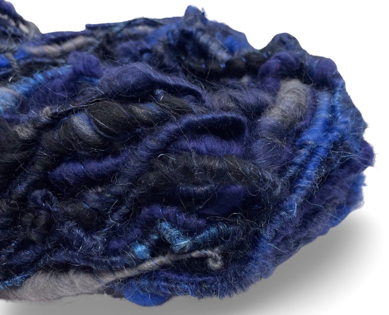 Super Bulky Handspun Yarn Blackened Blue 50 yards black gray grey corespun art yarn sparkle firestar merino wool weaving knitting crochet image 6