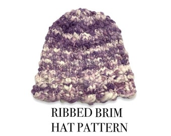 Wicked Easy 42 Row Knit BULKY Ribbed Brim Hat Pattern,  Handspun Yarn, Adult Sized Hat Pattern, Chunky Knit hat, Chunky cap, chunky hat