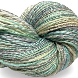 Handspun yarn Easy Breezy 480 yards turquoise blue green ecru yarn 2 ply, tussah silk polwarth wool handdyed DK knitting weaving crochet image 7